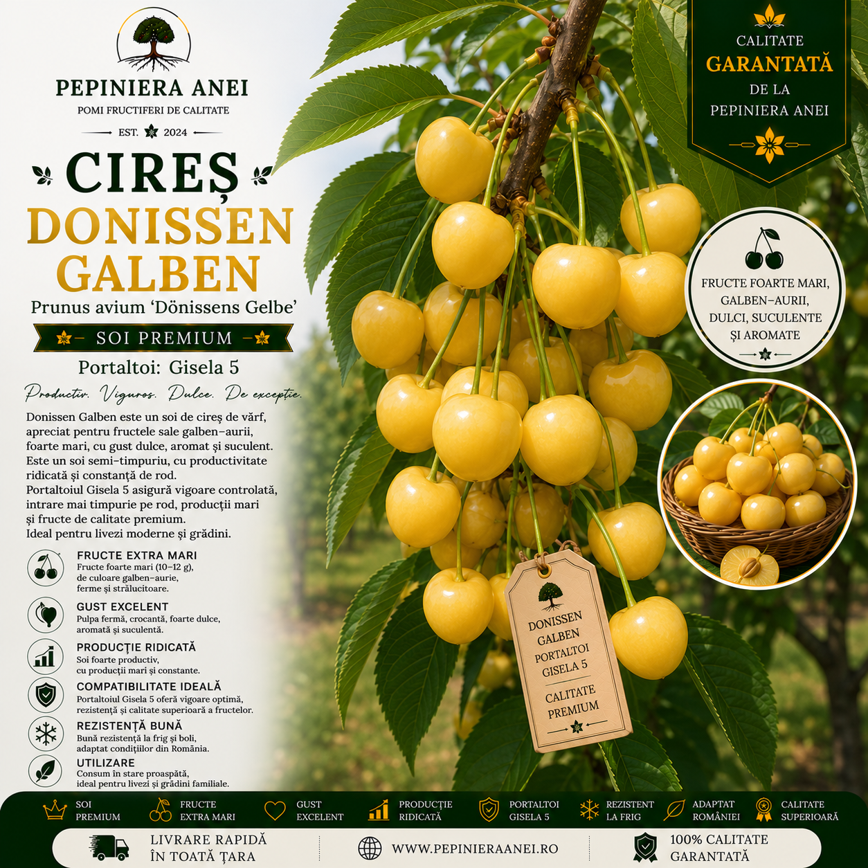 Cireș Donissen Galben – Portaltoi Gisela 5 (Prunus avium 'Dönissens Gelbe')