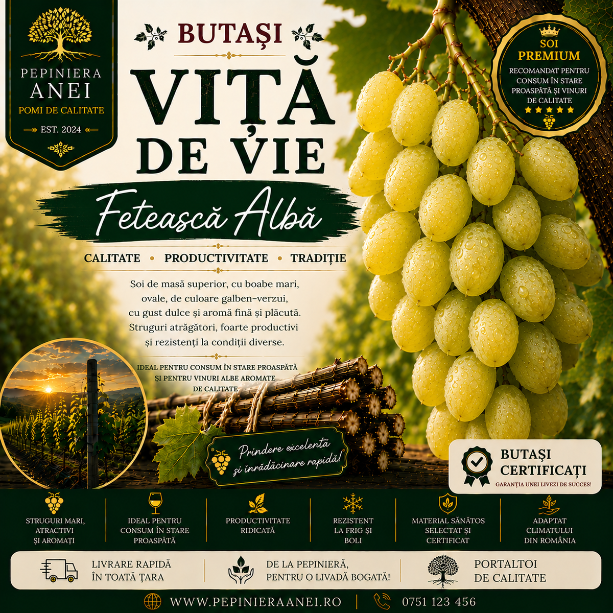 Butași Viță de Vie – Fetească Albă