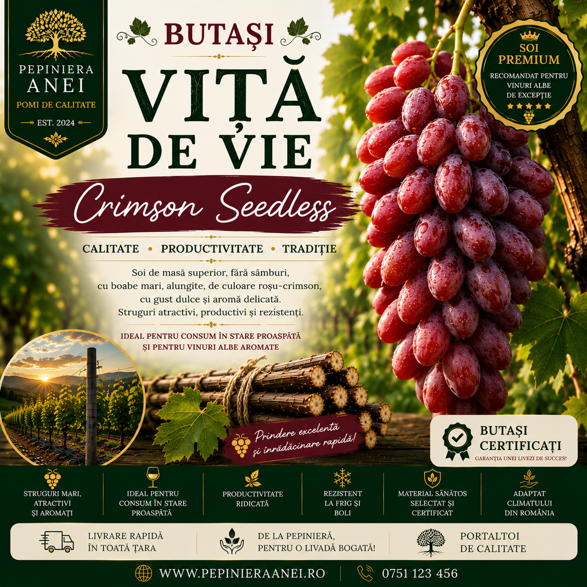 Butași Viță de Vie – Crimson Seedless